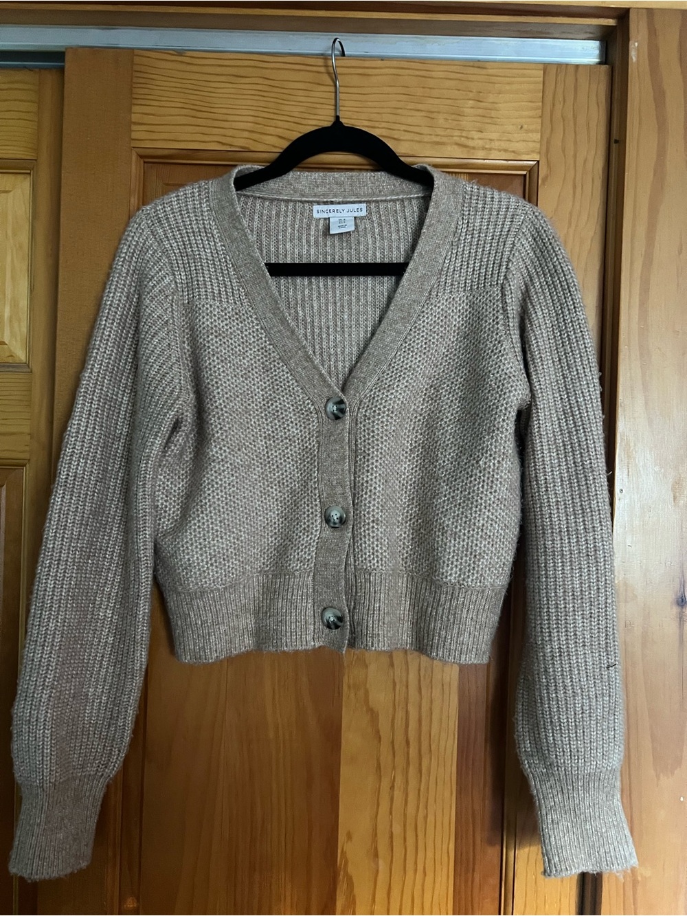 Beige Ribbed Button-Front Cardigan - Picture 2 of 5